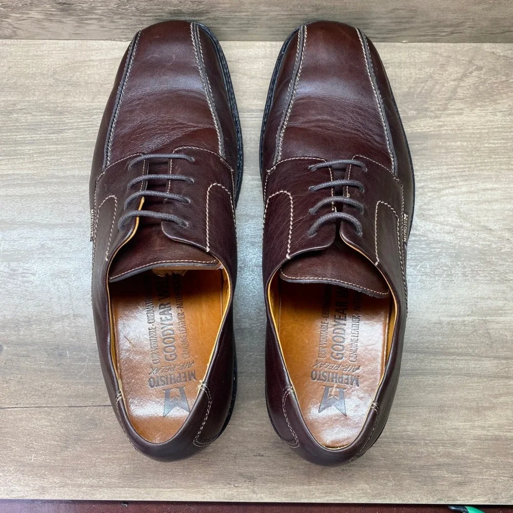 Mephisto Air-Relax Goodyear Welt Derby Oxford Shoe Mens 10.5 Brown Leather